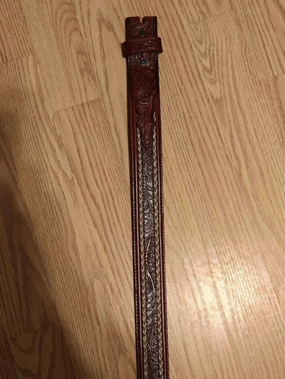 Justin Men's Western Tooled Brown Leather & Braided Horsehair Belt - Size 36